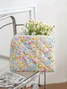 1 Set Of 3 Floral Pattern Portable Cosmetic Bags, 1 Fashionable Casual Large Capacity Zipper Cosmetic Bag, 1 Travel Makeup Bag For Storing Sanitary Napkins, Toiletries, Desktop Organizer - Multicolor - View 10