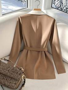 Women's Elegant Commuter Color Block Blazer - Khaki - View 4