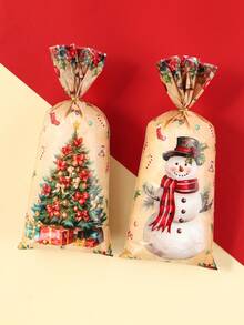 25/50/100 pezzi Sacchetti regalo di Natale, design vintage di Babbo Natale e pupazzo di neve, sacchetti per caramelle, forniture per feste di Natale, decorazioni natalizie, sacchetti per biscotti di Natale, sacchetti per dolci di Natale, forniture per confezioni regalo di Natale, Vigilia di Natale, Noel, regali di Natale, Xmas, decorazioni per l'anno nuovo 2026