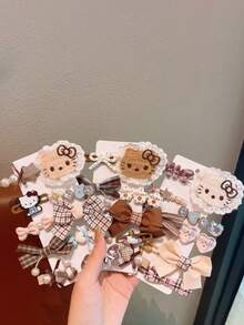 Sanrio 10 piezas de accesorios para niñas de Sanrio, accesorios infantiles, pasadores de cabello para niños, pasadores de cabello para niñas, pasadores de cabello con moño de tela, pasadores de cabello para Hello Kitty, gatos lindos y flequillo lateral