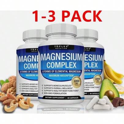 1Pack Toplux Nutrition Magnesium Complex 1000mg Supports 8 Elemental Magnesium