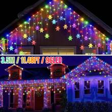 Luce a colonna di ghiaccio a fiocco di neve solare - 96/160 LED, luce di Natale per interni/esterni, IP65 impermeabile, 8 modalità di illuminazione per grondaie, tenda solare per esterni, adatta per Natale, case, giardini, alberi, cortili, festival, matrimoni, raduni, decorazione per feste (bianco caldo/multicolore/bianco)