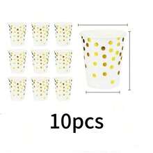 A Set Of 50 Or 80 Disposable Party Supplies In White And Gold, Including White Paper Plates, Napkins And Cups With Gold Dots, Suitable For Weddings, Baptisms, Birthdays, Graduation Ceremonies And Daily Use. Made Of Paper, No Power Supply Required. - Multicolor - View 5