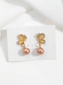 1 对复古法式浪漫宫廷风格经典简约高端蝴蝶仿珍珠耳钉（不含卡） - 珍珠耳環 - 查看 5