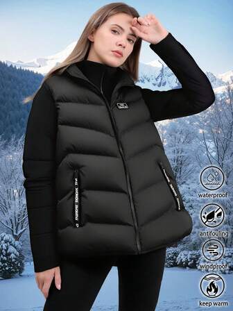 Chaleco para mujer para exteriores, de unicolor a la moda con bolsillos y cremallera, adecuado para senderismo, deportes y uso casual, otoño/invierno