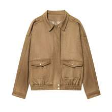 DEEKA Autumn/Winter New Women's Fashion Casual Suede Texture Bomber Jacket - Brown - View 2