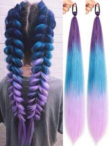 2Pcs 26Inch Halloween&Christmas Purple,Green,Blue,Pink,Red,Blonde Colorful DIY Braiding Hair Extensions Synthetic Long Yaki Straight Heat Resistrant Fluffy Ponytail Extension For Women Girls Hair Accessories