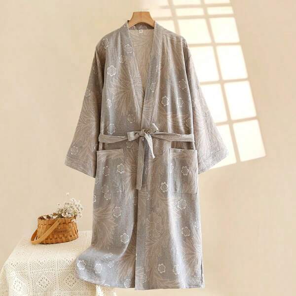 New Lightweight Cotton Double-Layer Gauze Long Sleeve Robe, Japanese Style Sleepwear For Spring/Summer