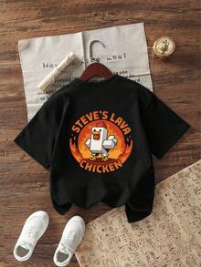 Tween Boy“Steve The Turkey”图案短袖T恤，柔软舒适的夏季上衣