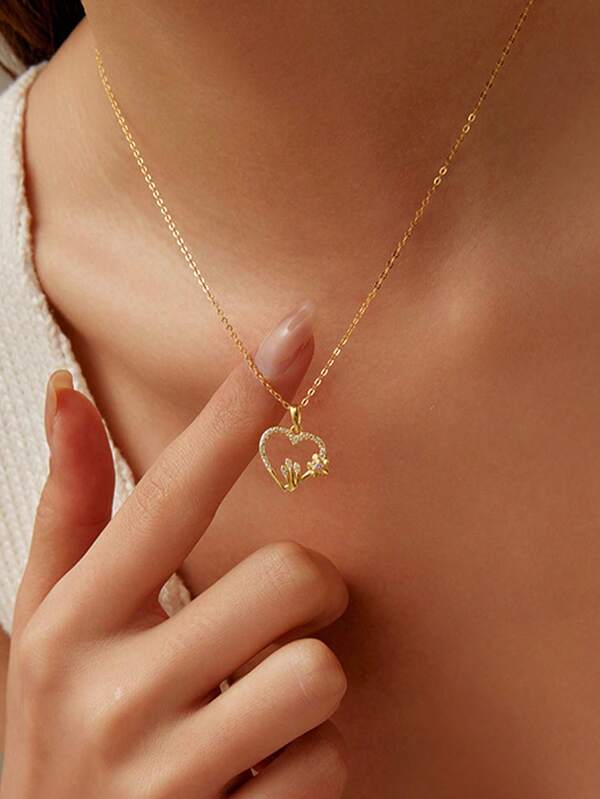 1pc Sterling 925 Silver Exquisite Elegant Fashionable Cute Hollow Heart Flower Zirconia Pendant Clavicle Chain Necklace For Women Daily Wearing Mother's Day Party Jewelry Gift