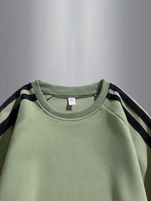Fashionable High Street Contrast Color Stripe Decor Ribbed Cuff & Hem Outdoor Casual Pullover Sweatshirt For Teenagers, Spring/Autumn - Green - View 3
