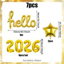 7 件套 Hello 2026 新年铝箔气球套装，包含金色相连的“Hello”气球、金色 2026 数字气球、金色星星气球，适合新年、除夕、2026 新年快乐派对装饰 - 金色 - 查看 8