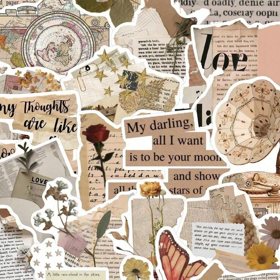 30pcs/Pack Retro Vintage Graphic Word Stickers For DIY Scrapbooking, Planner, Diary, Notebook, Laptop, Tumbler Decor, Back To School - 彩色 - 查看 1