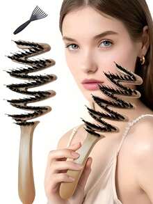 1/2 Pcs High Quality Boar Bristle Hair Brush, Long Handle Fluffy Hair Brush - Anti-Static, Creates Soft & Voluminous Hair, Durable ABS Handle, Suitable For Thick, Curly, Fine, Short & Long Hair, Dry & Wet Use, Unisex, Essential Hair Care & Travel Accessory - Multicolor - View 1