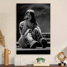 Framed Canvas Modern  Pop Singer Canvas Wall Art  Black & White Photographic Print | 2D Flat Textured Canvas, Minimalist Poster For Bedroom, Office, Living Room, Cafe | Contemporary Style Office Artwork - 框架 - 查看 2