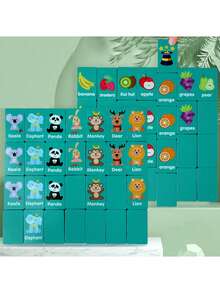Wooden Fruit & Animal Matching Game, Tabletop Memory Matching Dominoes Puzzle Toy, Educational Logic Cognitive Development Game Cognitive Development,Brain Game,Wooden Games