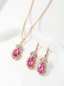 3 قطع مجموعة مجوهرات من الأقراط والخاتم والقلادة المرصعة بالراين الأنيقة، مناسبة للحفلات والهدايا العيدية