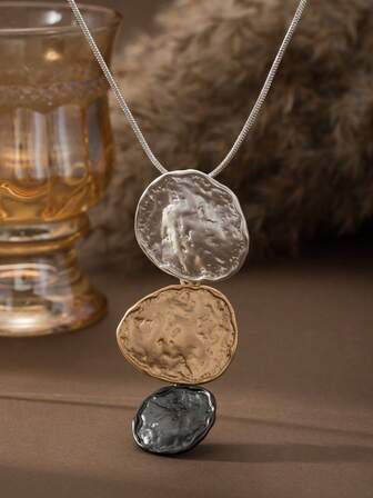 Cring Coco 1pc Fashionable Bohemian Minimalist Zinc Alloy Geometric Pendant Necklace, Minimalist Design Suitable For Women's Daily, Party, Vacation, Music Festival, Ball, Birthday, Valentine's Day Jewelry Accessories Gift