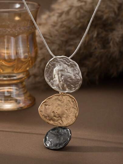 Cring Coco 1pc Fashionable Bohemian Minimalist Zinc Alloy Geometric Pendant Necklace, Minimalist Design Suitable For Women's Daily, Party, Vacation, Music Festival, Ball, Birthday, Valentine's Day Jewelry Accessories Gift