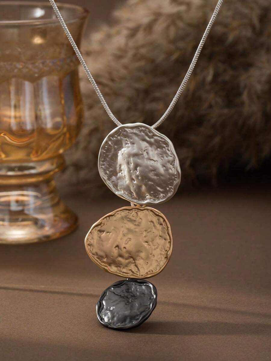 Cring Coco 1pc Fashionable Bohemian Minimalist Zinc Alloy Geometric Pendant Necklace, Minimalist Design Suitable For Women's Daily, Party, Vacation, Music Festival, Ball, Birthday, Valentine's Day Jewelry Accessories Gift