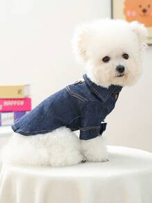 PETCIRCLE 1件宠物衣服，狗狗/猫咪套装，小型犬/幼犬时尚可爱舒适藏蓝色衬衫 - 彩色 - 查看 4