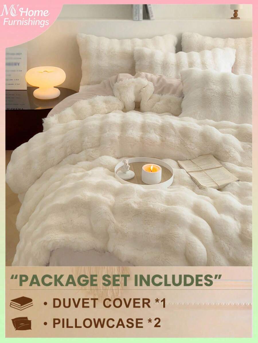 3 件套象牙色床上用品套装 - 1 个羽绒被套和 2 个枕套,柔软舒适的家纺,多种颜色可选,适用于宿舍、卧室、简约时尚的家居装饰,可机洗,无需填充物 - 人造毛皮/羽绒被套套装,毛绒羽绒被套套装,1 个带拉链封口的羽绒被套和 2 个枕套,不含被子,单人床、双人床、特大床、大号床尺寸 - 奶油白 - 查看 1