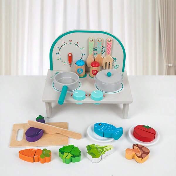 1 Stück Neuankömmling! Montessori Früherziehung Holz Säuglings Simulation Mini Küche Spielzeug Zuhause Kochen Gemüse und Fleisch Kochtopf Kombination Schneiden Spaß Spielzeug Fördert die Handgeschicklichkeit des Babys Eltern-Kind-Interaktion Festival Geschenk Interessenförderung Vielfältige Spielmöglichkeiten Glückliche Spiele