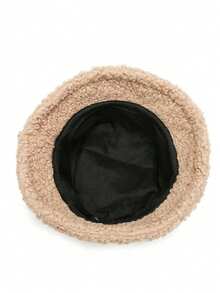 1顶秋冬渔夫帽，简约纯色羊羔绒帽，女士时尚钟形帽，纯色礼物（帽子带抽绳可调节尺寸），保暖纯色冬季服装 - 彩色 - 查看 3