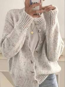 Fondi 女士优雅弹力纽扣开衫 - 高弹面料，休闲至正式场合皆宜，经典女士毛衣 - 柔软长袖圆领轻盈针织，时尚图案，休闲优雅针织衫 | 弹力面料开衫，镂空针织毛衣，秋冬女装，大码女装 - 卡其色 - 查看 1