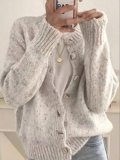 Fondi 女士优雅弹力纽扣开衫 - 高弹面料，休闲至正式场合皆宜，经典女士毛衣 - 柔软长袖圆领轻盈针织，时尚图案，休闲优雅针织衫 | 弹力面料开衫，镂空针织毛衣，秋冬女装，大码女装