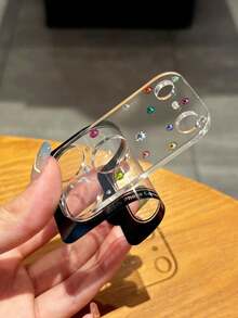 Luxury Bling Glitter Rhinestone 3D Transparent Glass Camera Lens Protector Compatible With IPhone 17 Pro Max 17 Pro Accessories Decoration Glass Rear Camera Scren Cover - 無色 - 查看 3