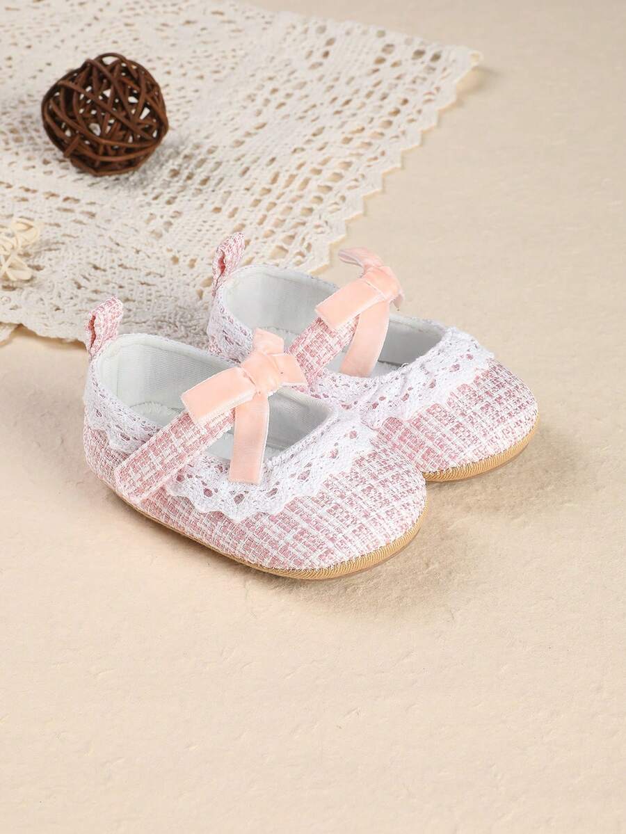 1 Pair Infant Girl Princess Shoes, Soft Bottom Toddler Shoes, 0-1 Years Old, 6-8 Months, 9-12 Months, Suitable For 100 Days, 1st Birthday - Pink - View 1