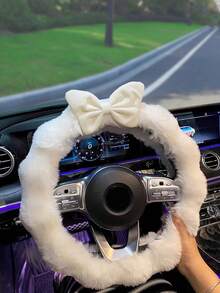 1 件毛绒方向盘套，可爱优雅的女性设计，秋冬保暖