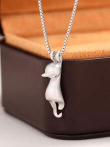 Cat Pendant Necklace - Silver - View 4