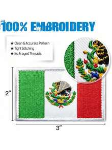 2 Parches De Bandera Deéxico Bordadosácticos Militares Con Gancho Y Bucle, Parche Para Planchar, Parche Colorido De La Bandera Para Sombrero, Mochila, Chaquetas, Pantalones, Vaqueros, Suministros - México - Ver 11