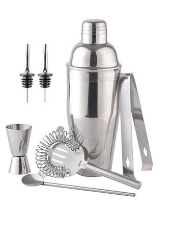 7pcs Stainless Steel Cocktail Shaker Set, Suitable For Home, Restaurant, Gift For Friends, Bar Tools Shaker Set, Mixing Glass