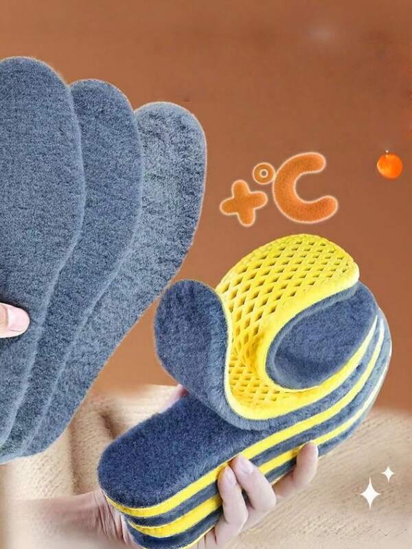 2 Stücke winterspezifische warme Einlegesohlen mit dickem Samt und ultra-weichem Kälte-Effekt. Lang anhaltend, nicht ermüdend, schweißabsorbierend, atmungsaktiv. Die Einlegesohlen können auf verschiedene Größen zugeschnitten werden, perfekt zum Warmhalten.