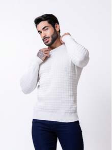 Men's Knitted Sweater, Long Sleeve, Solid Color, Autumn Winter, Chic, Elegant, Premium Line - 白色 - 查看 3