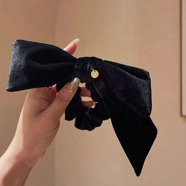 2 piezas Scrunchies de pelo de terciopelo negro, accesorios de pelo elegantes, diseño nuevo 2025, maquillaje, sujetadores de cola de caballo, bandas elásticas para el cabello, gomas para el cabello, cuerda para el cabello