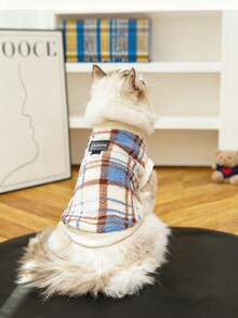 2件套，时尚格子宠物背心+宠物项圈 - 保暖柔软的狗狗毛衣，带牵引环，舒适的小型犬/猫咪服装，时尚的幼犬/幼猫室内/室外日常穿着，保暖宠物外套（多种颜色/尺寸） - 彩色 - 查看 7