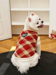 2件套，时尚格子宠物背心+宠物项圈 - 保暖柔软的狗狗毛衣，带牵引环，舒适的小型犬/猫咪服装，时尚的幼犬/幼猫室内/室外日常穿着，保暖宠物外套（多种颜色/尺寸） - 彩色 - 查看 5