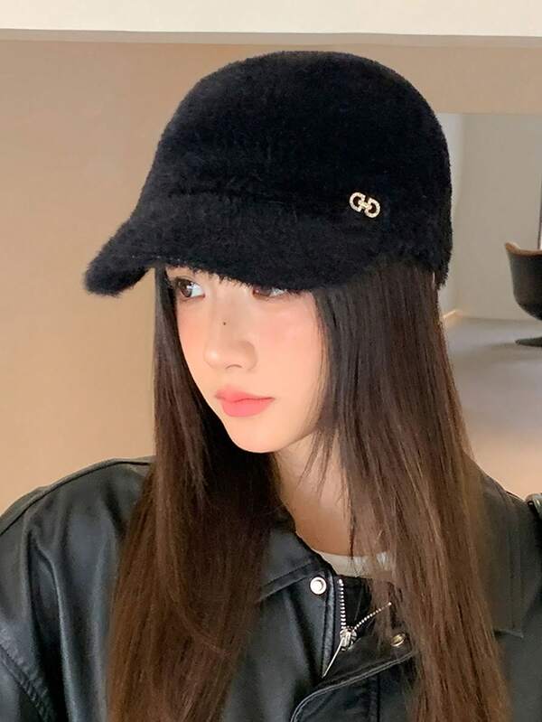 1pc Women's Casual Baseball Cap, Elegant Vintage Street Style Fleece Bucket Hat, Versatile For Daily Commute, Camping, Travel, Hiking, Theme Parks, Cafes, Farms, Parties, Photo Shoots, Autumn/Winter