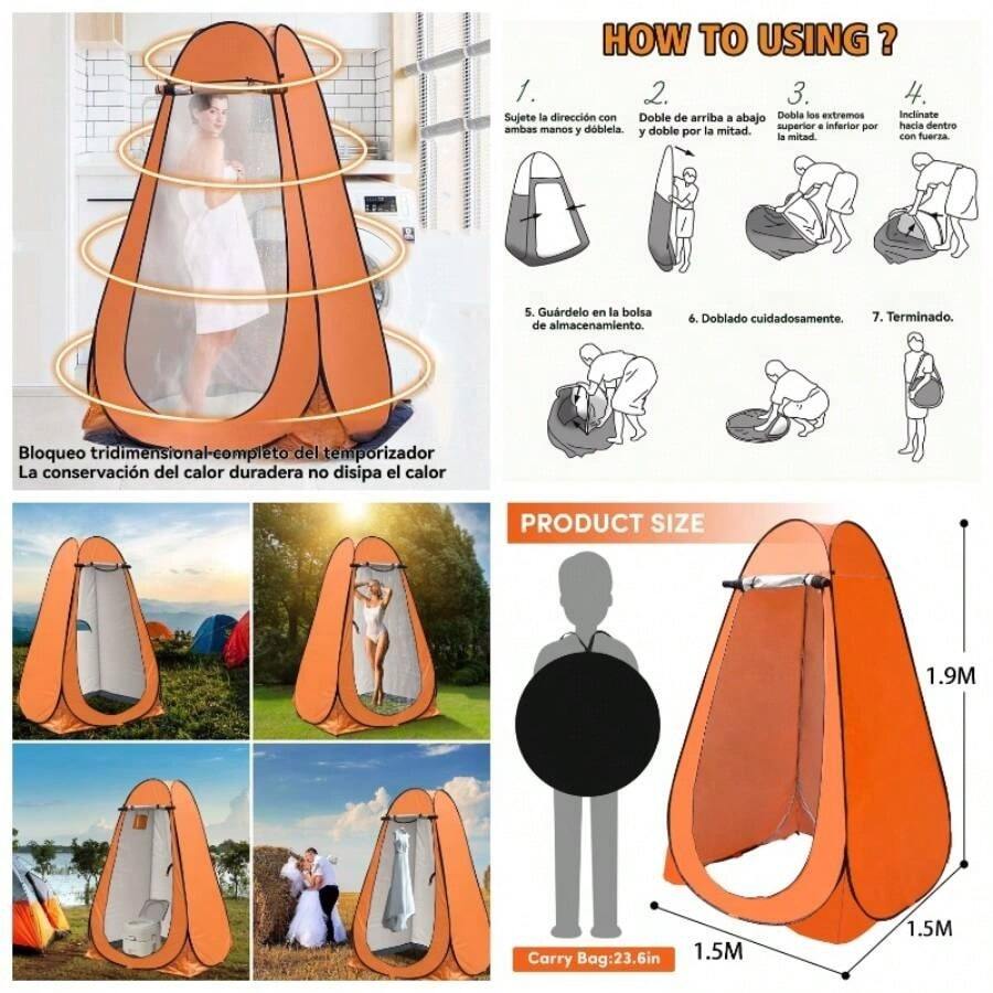 Carpa de Ducha para Acampar, Tienda de Campaa para Ducha, bao de Campamento, 1.9x1.2x1.2m Fcil de Montar, Ligero Plegable para Acampar, Caminar, Viajar a la Playa Junto al Mar - Naranja - Ver 1