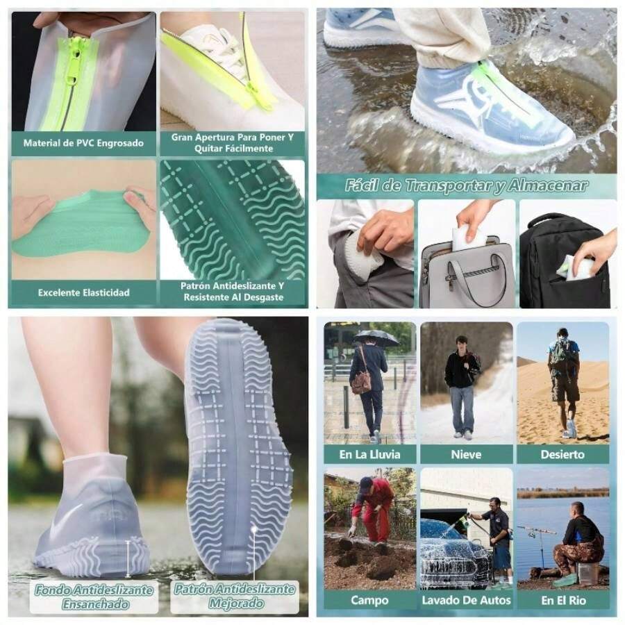 Cubre Zapatos Impermeable, Cubierta de Zapatos Impermeable con Cremallera para Viaje Antideslizante Plegabl de Reutilizable, Protector de Zapatos Impermeable de Silicona