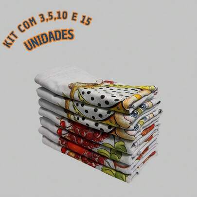 Kit 10 Pano De Prato Copa Estampado Grande  Várias Cores e Estampas