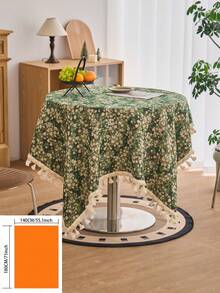 1pc Green Floral Jacquard Tablecloth, American Vintage Farmhouse Style With Tassels, Suitable For Kitchen, Dining Table, Coffee Table, TV Stand, Entryway, Perfect For Daily Use, Holidays, Family Gatherings, Birthday Parties, Weddings, All Seasons - Green - View 17