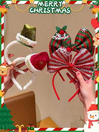 4pcs Christmas Headbands, Santa Hat & Snowflake Design, Fashionable & Cute, Christmas Costume Hair Accessories, Women, Christmas Gift, Beauty, Hair Band Hair Hoop