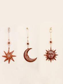 3pcs Vintage Sun, Moon, Star & Christmas Tree Decor, Bohemian Gothic Witch Aesthetic Christmas Decoration, Retro Sun Face, Crescent Moon, Star Ornaments, Suitable For Solstice, Holiday Parties, Home, Bedroom, Living Room, Office, Seasonal Decor (Please Remove Protective Film Before Use, Acrylic Material, Not Glass) - Multicolor - View 9