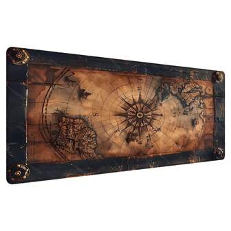 1 件复古精致海盗地图和指南针印花大鼠标垫 | 超大空间，顺滑桌垫，非橡胶底座，防刮耐用 - 非常适合舒适的家庭办公室工作、马拉松游戏会议、冒险主题书桌和航海风格生活区、怀旧探索氛围的桌面装饰，是冒险爱好者、游戏玩家和航海风格爱好者的必备配件