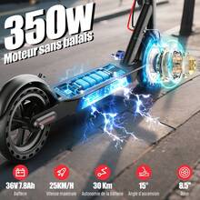 TODIMART T3 Electric Scooter For Adults, 350W Front Motor, Maximum Range Of 30 Kilometers, 120kg Load Capacity, Three-Speed Transmission To Adapt To Different Road Conditions, Equipped With A Mobile App To Check The Vehicle Status At Any Time